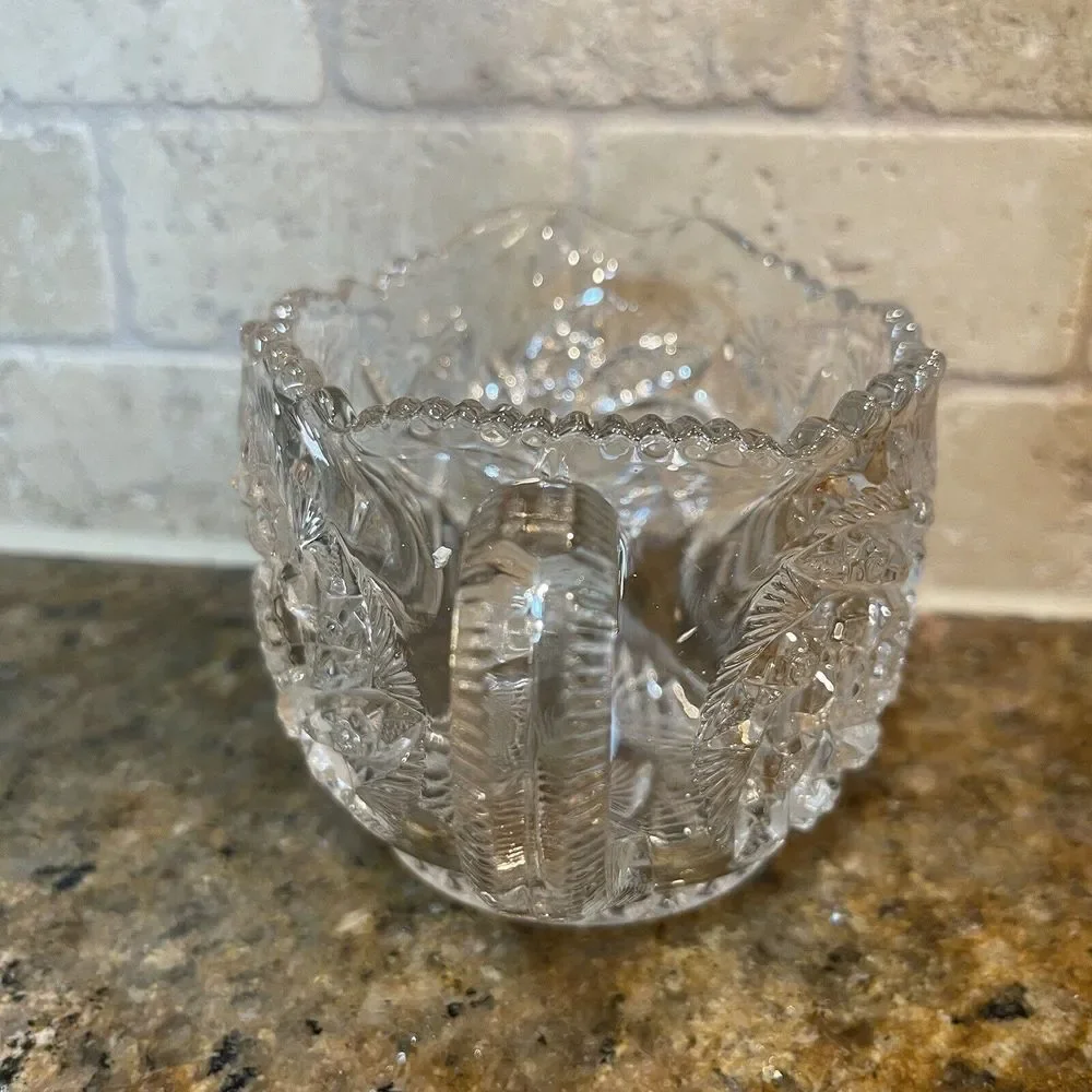 Vintage Creamer‎ Pitcher 3.5 Inch Clear Cut Crystal Glass Floral Geometric
